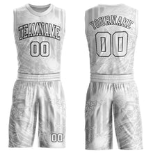 Load image into Gallery viewer, Custom Gray White-Black Round Neck Sublimation Basketball Suit Jersey
