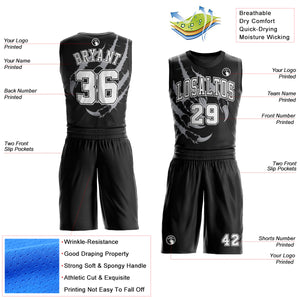 Custom Black White Animals Claws Round Neck Sublimation Basketball Suit Jersey