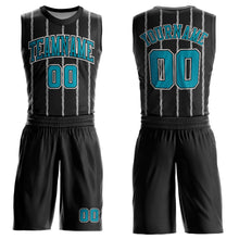 Load image into Gallery viewer, Custom Black Teal-White Round Neck Sublimation Basketball Suit Jersey
