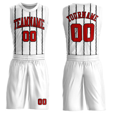 Custom White Red-Black Round Neck Sublimation Basketball Suit Jersey