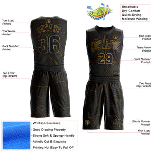 Custom Black Old Gold Round Neck Sublimation Basketball Suit Jersey