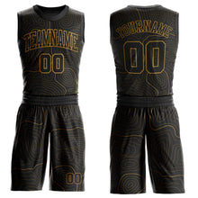 Load image into Gallery viewer, Custom Black Old Gold Round Neck Sublimation Basketball Suit Jersey

