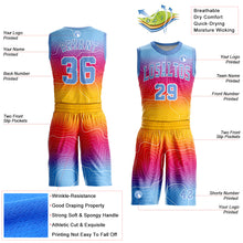 Load image into Gallery viewer, Custom Gold Light Blue-White Round Neck Sublimation Basketball Suit Jersey
