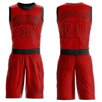 Custom Red Black Round Neck Sublimation Basketball Suit Jersey