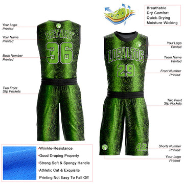 Custom Black Neon Green-White Animal Fur Print Round Neck Sublimation Basketball Suit Jersey