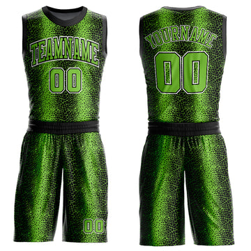Custom Black Neon Green-White Animal Fur Print Round Neck Sublimation Basketball Suit Jersey