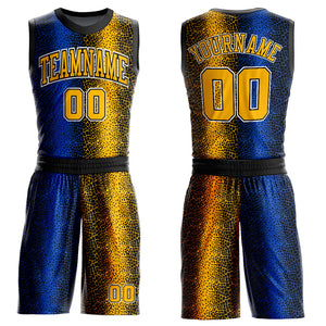 Custom Black Gold-Royal Animal Fur Print Round Neck Sublimation Basketball Suit Jersey