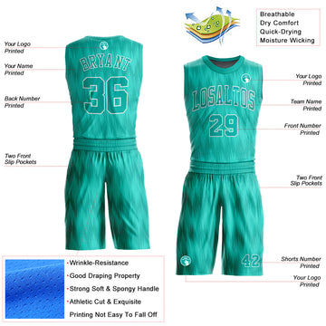 Custom Aqua White Round Neck Sublimation Basketball Suit Jersey