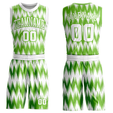 Custom White Neon Green Round Neck Sublimation Basketball Suit Jersey