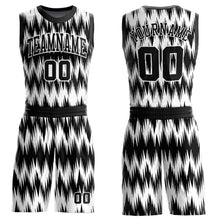 Load image into Gallery viewer, Custom Black White Round Neck Sublimation Basketball Suit Jersey
