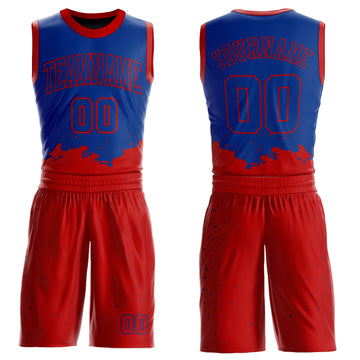 Custom Royal Red Color Splash Round Neck Sublimation Basketball Suit Jersey