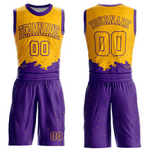 Load image into Gallery viewer, Custom Gold Purple Color Splash Round Neck Sublimation Basketball Suit Jersey

