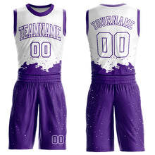 Load image into Gallery viewer, Custom White Purple Color Splash Round Neck Sublimation Basketball Suit Jersey
