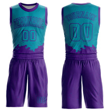 Load image into Gallery viewer, Custom Teal Purple Color Splash Round Neck Sublimation Basketball Suit Jersey
