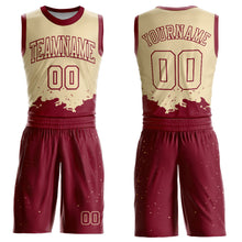 Load image into Gallery viewer, Custom Cream Maroon Color Splash Round Neck Sublimation Basketball Suit Jersey
