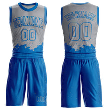 Load image into Gallery viewer, Custom Gray Blue Color Splash Round Neck Sublimation Basketball Suit Jersey
