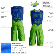 Load image into Gallery viewer, Custom Royal Neon Green Color Splash Round Neck Sublimation Basketball Suit Jersey
