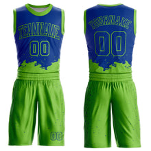 Load image into Gallery viewer, Custom Royal Neon Green Color Splash Round Neck Sublimation Basketball Suit Jersey
