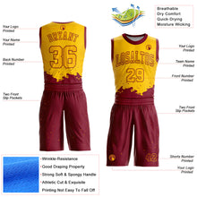 Load image into Gallery viewer, Custom Yellow Maroon Color Splash Round Neck Sublimation Basketball Suit Jersey

