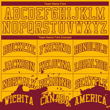 Load image into Gallery viewer, Custom Yellow Maroon Color Splash Round Neck Sublimation Basketball Suit Jersey

