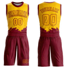 Load image into Gallery viewer, Custom Yellow Maroon Color Splash Round Neck Sublimation Basketball Suit Jersey
