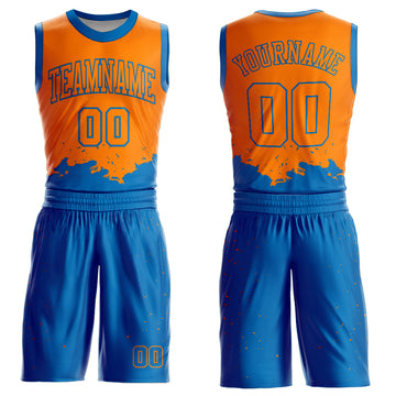 Custom Bay Orange Blue Color Splash Round Neck Sublimation Basketball Suit Jersey