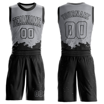 Custom Gray Black Color Splash Round Neck Sublimation Basketball Suit Jersey
