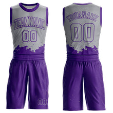 Load image into Gallery viewer, Custom Gray Purple Color Splash Round Neck Sublimation Basketball Suit Jersey
