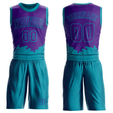 Load image into Gallery viewer, Custom Purple Teal Color Splash Round Neck Sublimation Basketball Suit Jersey
