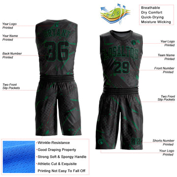 Custom Black Kelly Green Bright Lines Round Neck Sublimation Basketball Suit Jersey