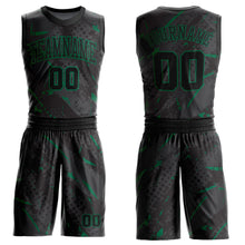 Load image into Gallery viewer, Custom Black Kelly Green Bright Lines Round Neck Sublimation Basketball Suit Jersey
