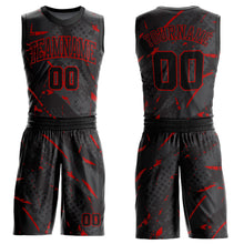 Load image into Gallery viewer, Custom Black Red Bright Lines Round Neck Sublimation Basketball Suit Jersey
