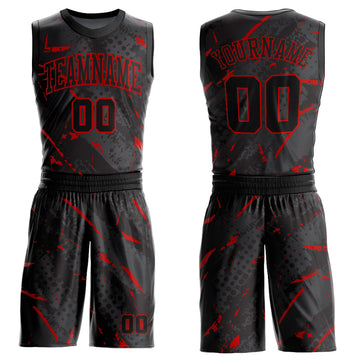 Custom Black Red Bright Lines Round Neck Sublimation Basketball Suit Jersey