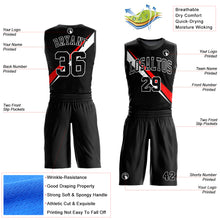 Load image into Gallery viewer, Custom Black White-Red Diagonal Lines Round Neck Sublimation Basketball Suit Jersey
