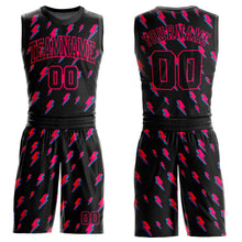 Load image into Gallery viewer, Custom Black Pink Lightning Shapes Round Neck Sublimation Basketball Suit Jersey
