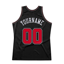 Load image into Gallery viewer, Custom Black Red-White Authentic Throwback Basketball Jersey
