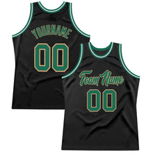 Load image into Gallery viewer, Custom Black Kelly Green-Old Gold Authentic Throwback Basketball Jersey
