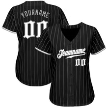 Load image into Gallery viewer, Custom Black Gray Pinstripe White-Gray Authentic Baseball Jersey
