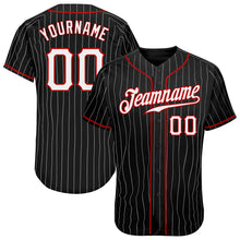 Load image into Gallery viewer, Custom Black White Pinstripe White-Red Authentic Baseball Jersey

