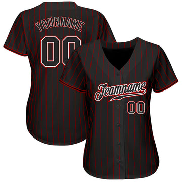 Custom Black Red Pinstripe Black-White Authentic Baseball Jersey