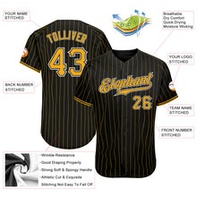 Load image into Gallery viewer, Custom Black Gold Pinstripe Gold-White Authentic Baseball Jersey
