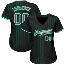 Load image into Gallery viewer, Custom Black Kelly Green Pinstripe Kelly Green-White Authentic Baseball Jersey
