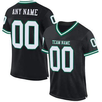 Custom Black White-Kelly Green Mesh Authentic Throwback Football Jersey