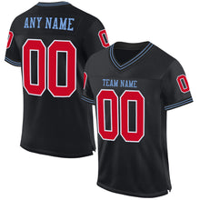 Load image into Gallery viewer, Custom Black Red-Light Blue Mesh Authentic Throwback Football Jersey
