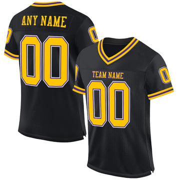 Custom Black Gold-Purple Mesh Authentic Throwback Football Jersey