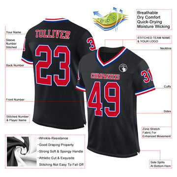 Custom Black Red-Royal Mesh Authentic Throwback Football Jersey