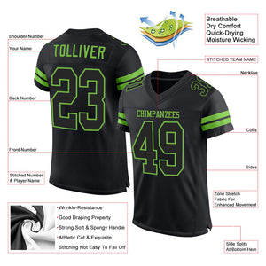 Custom Black Black-Neon Green Mesh Authentic Football Jersey