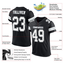 Load image into Gallery viewer, Custom Black White-Silver Mesh Authentic Football Jersey
