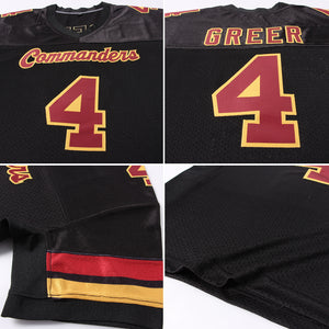 Custom Black Burgundy-Gold Mesh Authentic Football Jersey