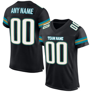 Custom Black White-Teal Mesh Authentic Football Jersey